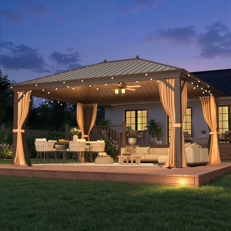 Pro Series Outdoor Hardtop Gazebo Pergola | Galvanized Steel Roof & Aluminum Frame | Includes Premium Curtains & Netting - 12'x16'-Pro - Single Roof