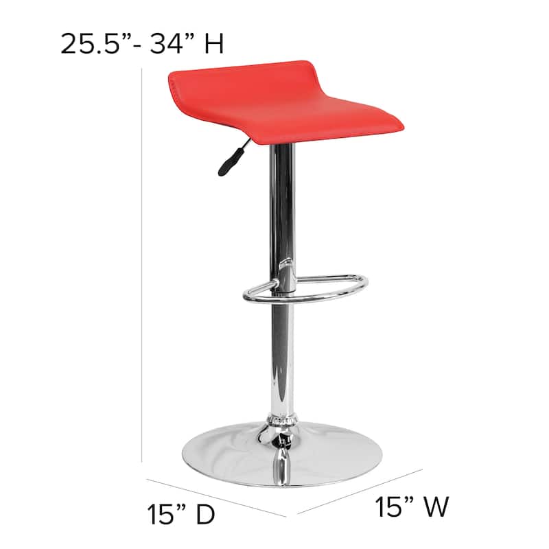 Contemporary Solid Wave Seat Vinyl Adjustable Bar Stool - 15"W x 15"D x 25.5" - 34"H - 15"W x 15"D x 25.5" - 34"H