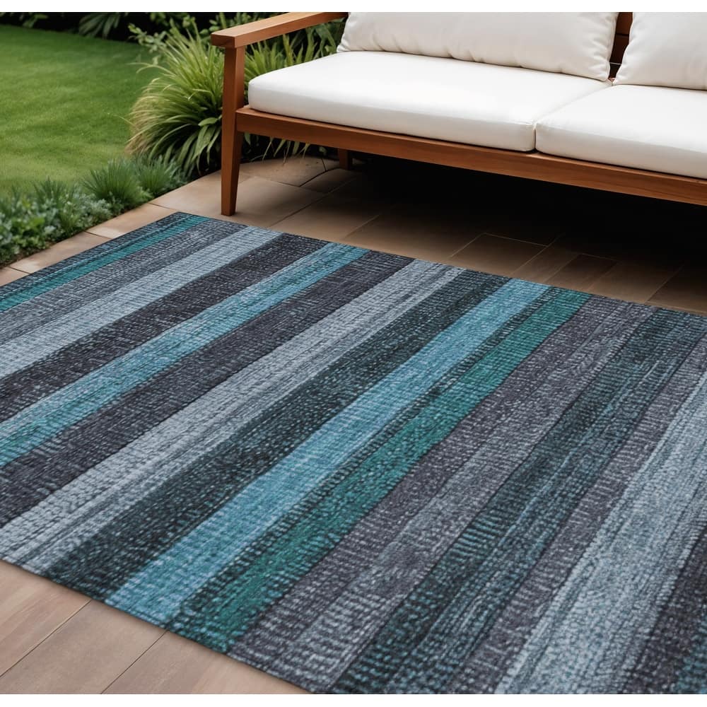 HomeRoots Striped Transitional Rectangle Outdoor Rug