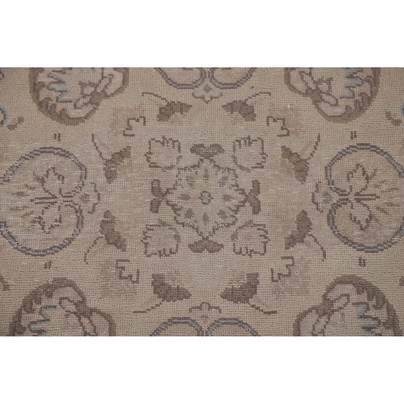 Vintage Distressed Tabriz Persian Rug Geometric Handmade Wool Carpet - 9'6" x 13'1"