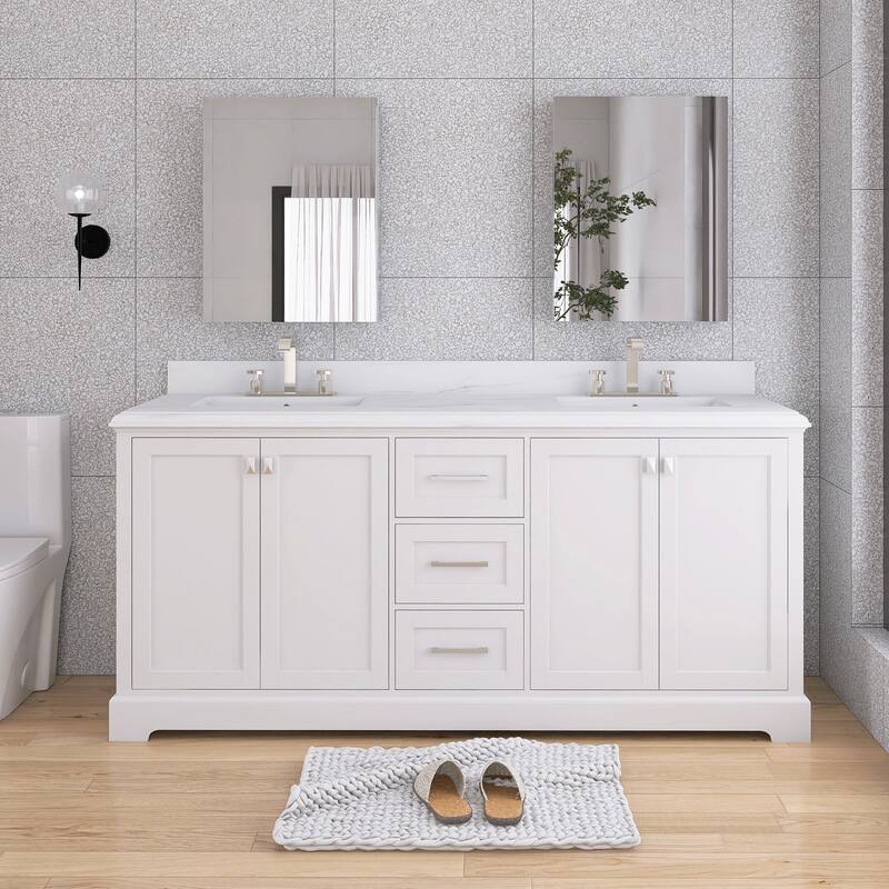 60/72 Inches Plywood Freestanding Bathroom Vanity Set with Drawer and Ceramic Sink