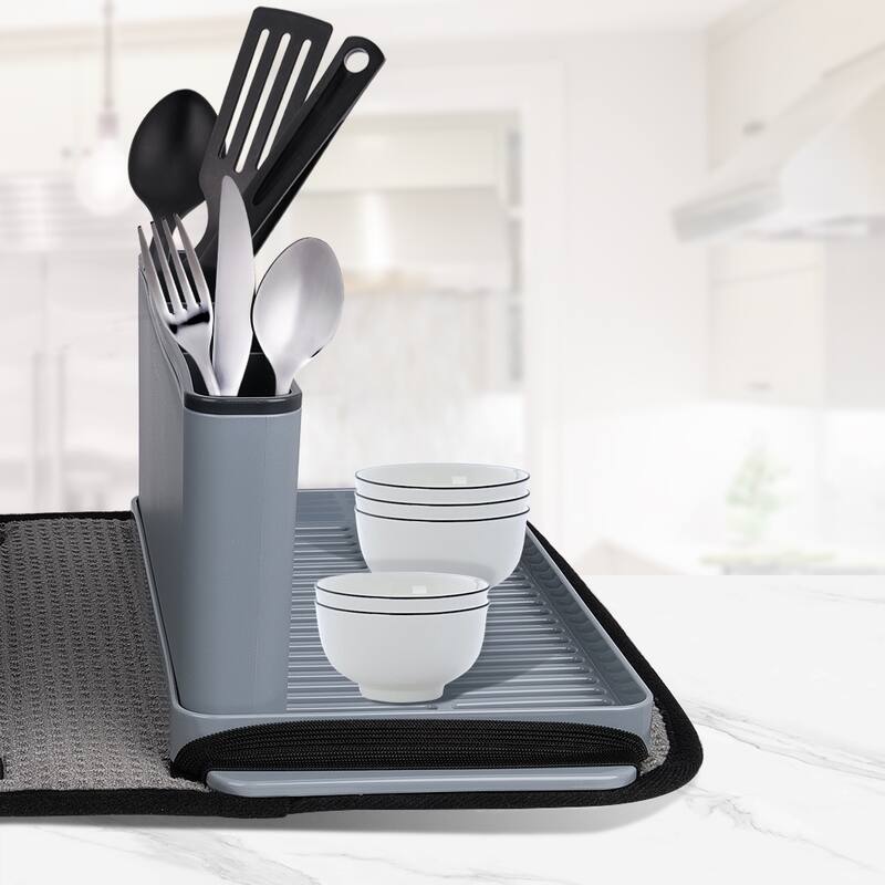 Outdoor Camping Gear Countertop Dish Rack Set with Sponge Drying Mat