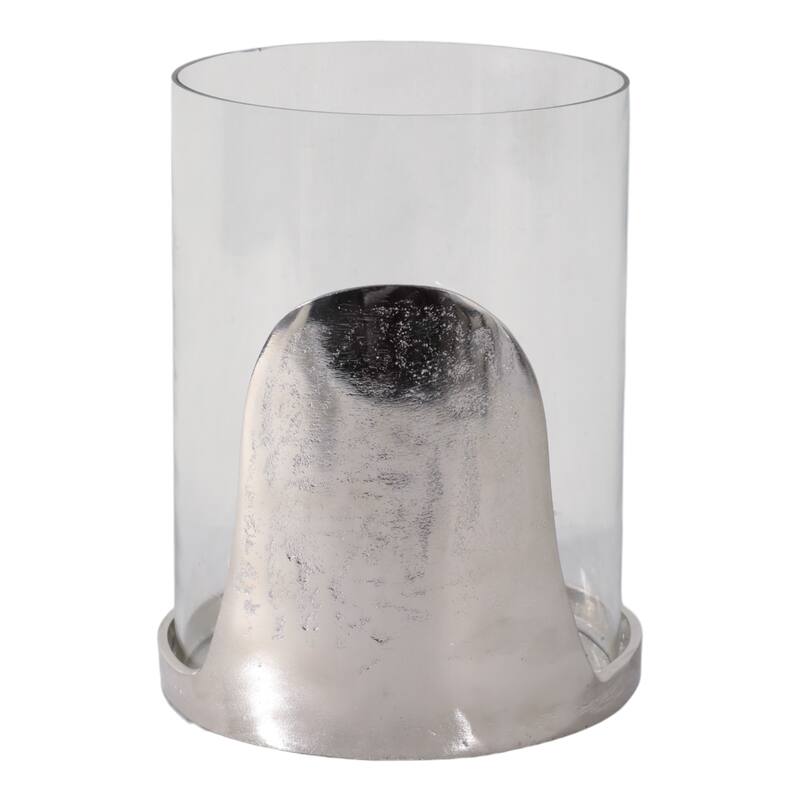 Metal Glass Lantern Hurricane Modern Design Home Office - 9" Silver - 6.5" x 6.75" x 8.5"