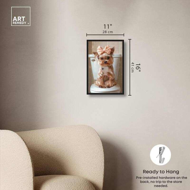 Cute Yorkie on the Toilet Canvas by Art Remedy