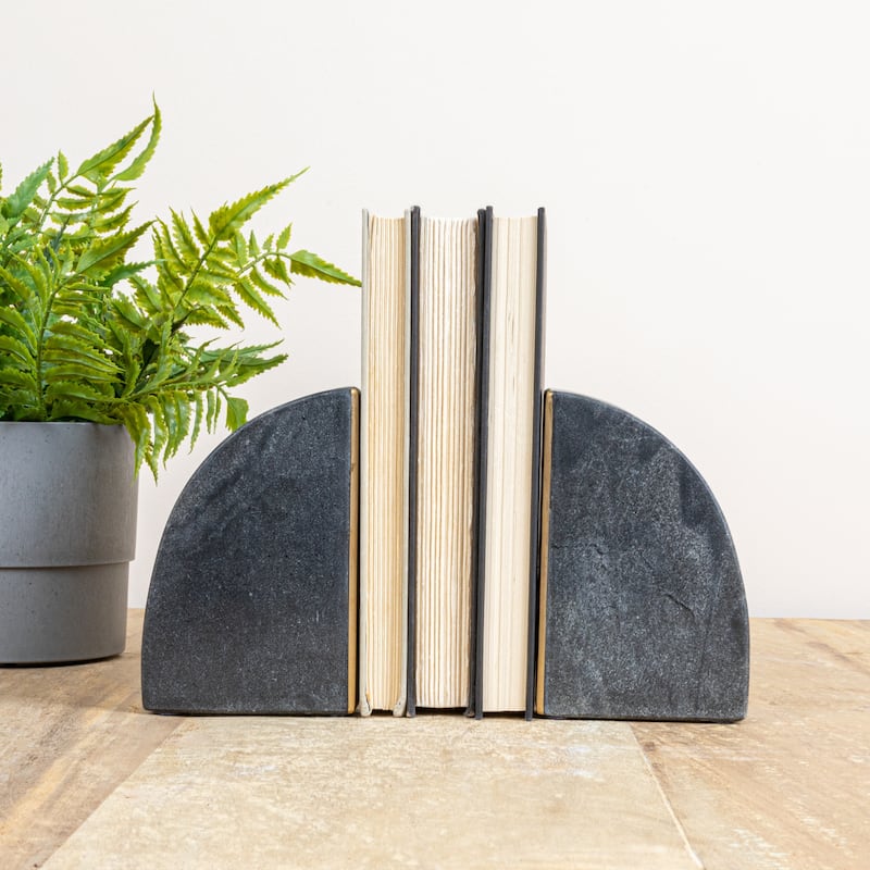 Arched Marble Bookends with Brass Detail - 5.5"L x 1.5"W x 7.0"H