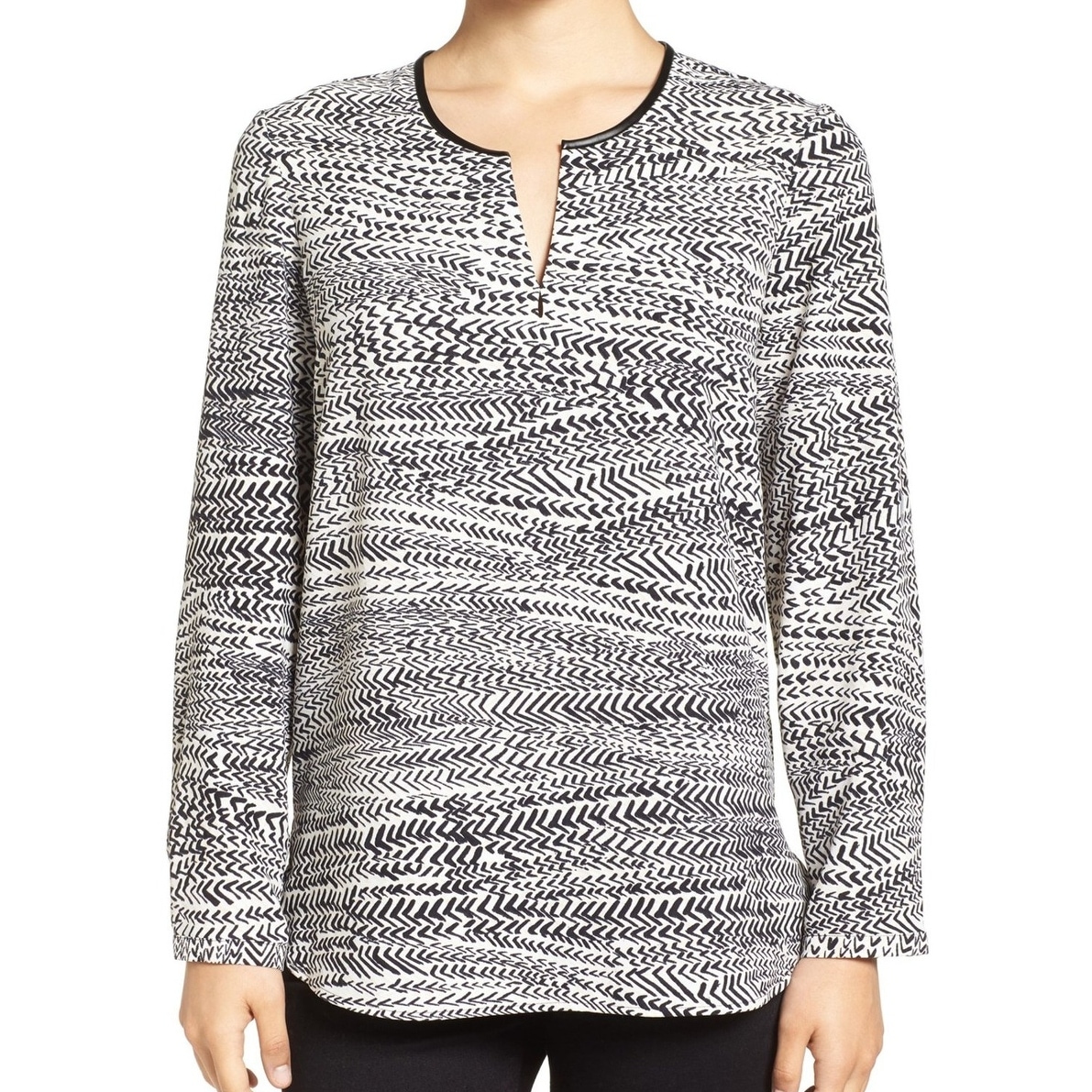 Shop Nic Zoe Womens Blouse White Black Size Xs Split Neck Abstract