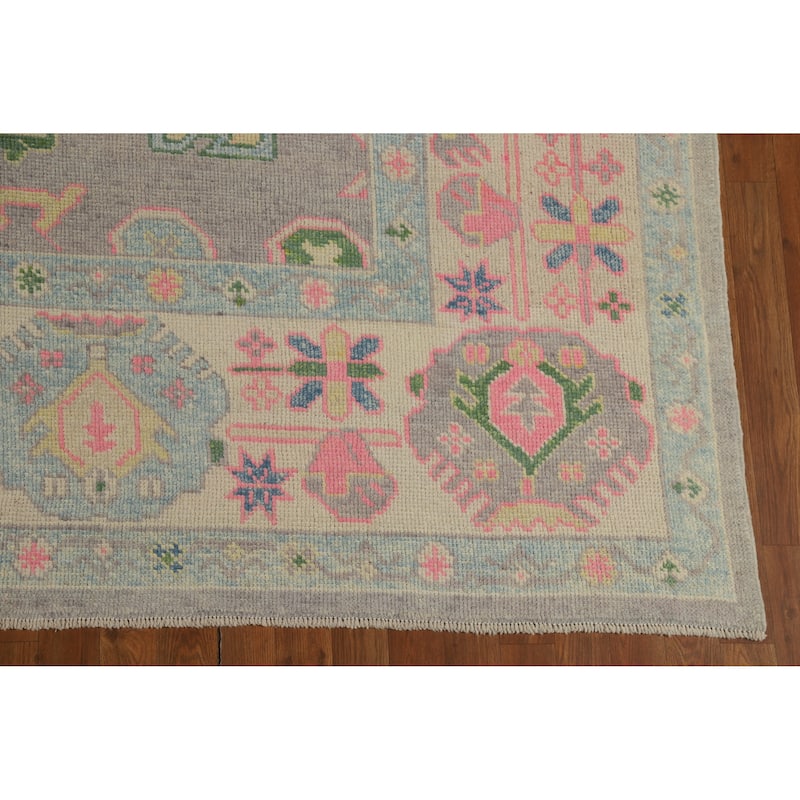 Hand Knotted Oriental 100% Wool Carpet Transitional All-Over Purples Oushak Area Rug - 10' 8'' X 8' 1''