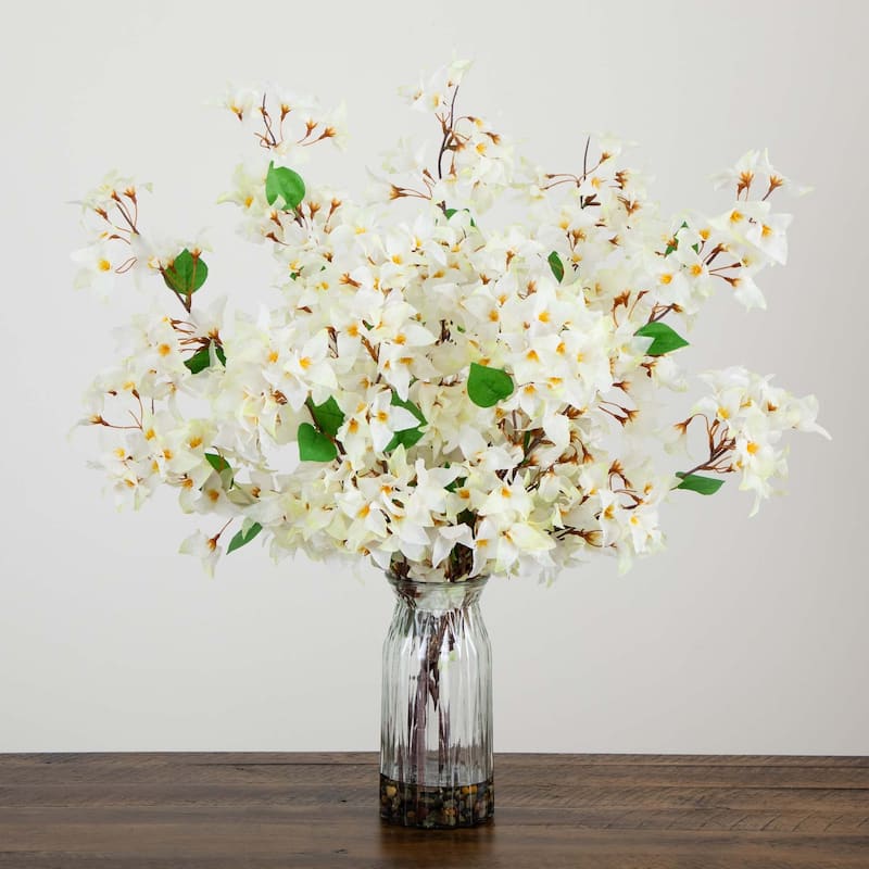 Bougainvillea Artificial Floral Arrangement with Glass Vase - 31" - White