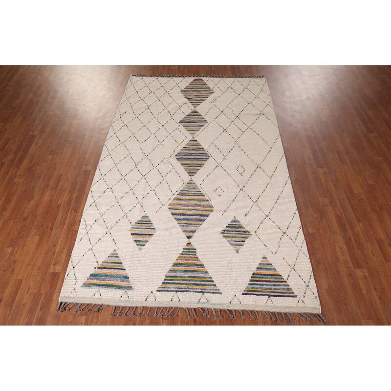 All-Over Trellis Moroccan Oriental Area Rug Hand-Knotted Wool Carpet - 5'11"x 9'5"