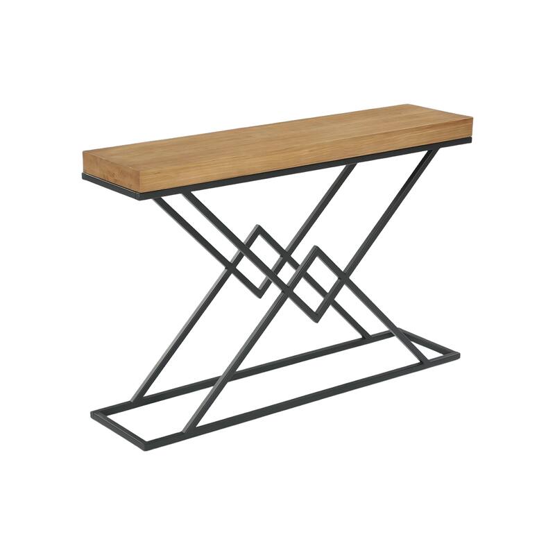 43.2" Solid Wood Console Table with Stylish Geometric Metal Base