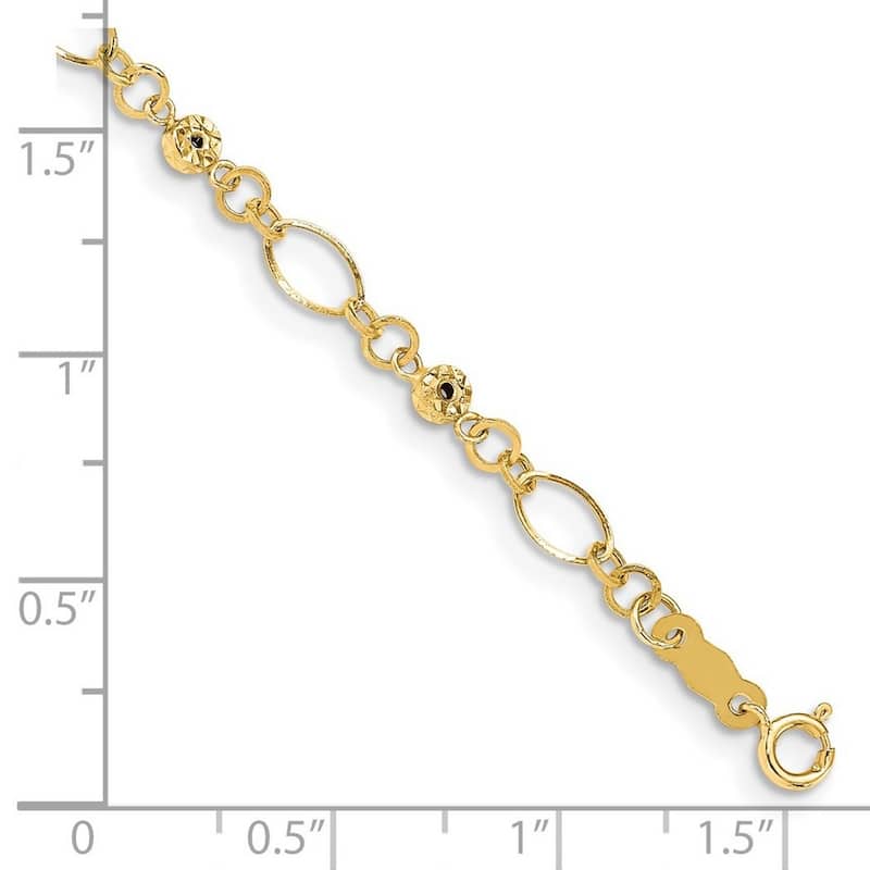 Curata 14k Yellow Gold 7.5" Diamond Cut Beads Oval Links Bracelet