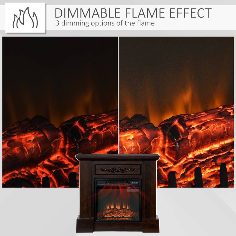 HOMCOM Electric Fireplace with Mantel, Freestanding Heater Corner Firebox with Log Hearth and Remote Control, 1400W