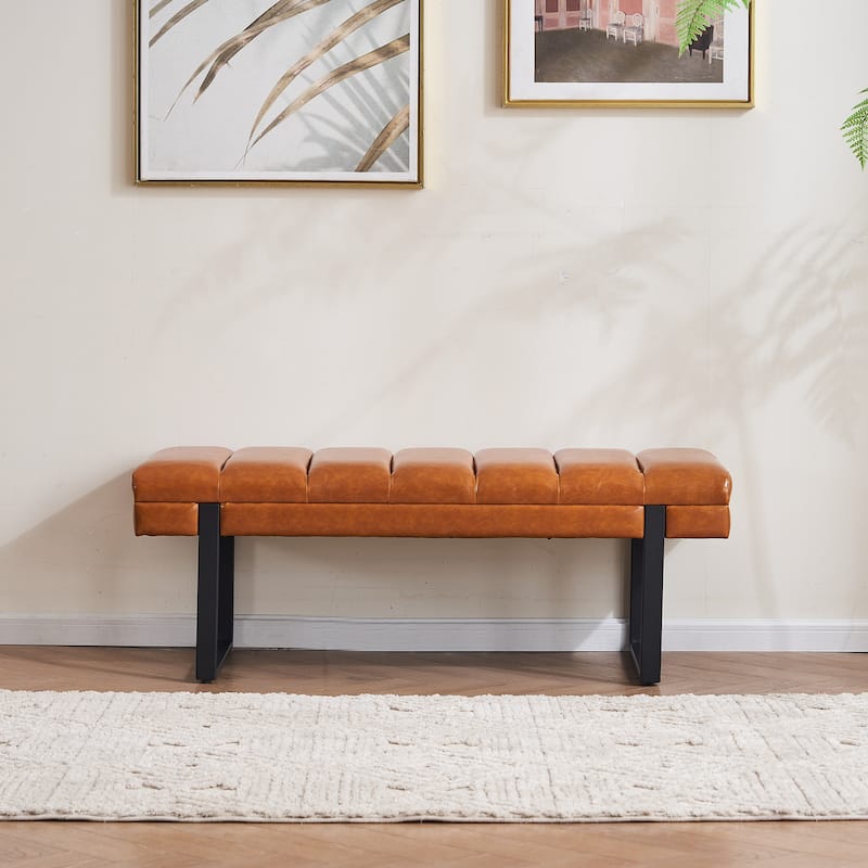 Upholstered Bedroom Bench Tufted Entryway Bench Modern End of Bed Bench Dining Bench with Gold/Black Metal Legs for Window