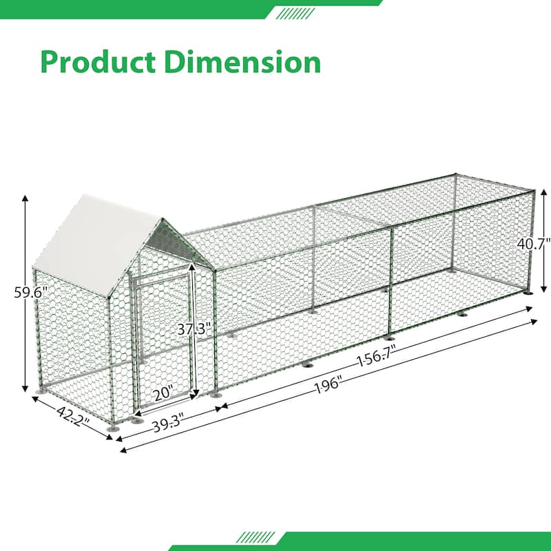 GDFStudio - Leonard Extended Outdoor Metal Chicken Coop with Secure Walk-In Design for Poultry and Small Animals
