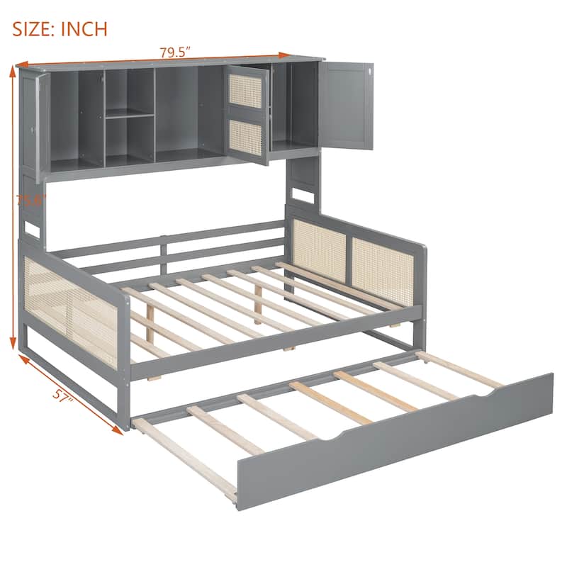 Wooden Daybed With Trundle, and All-in-One Cabinet and Shelf