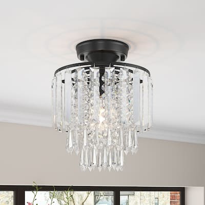 Modern Rain Drop Crystal 1-Light Semi Flush Mount Ceiling Light for Bedroom