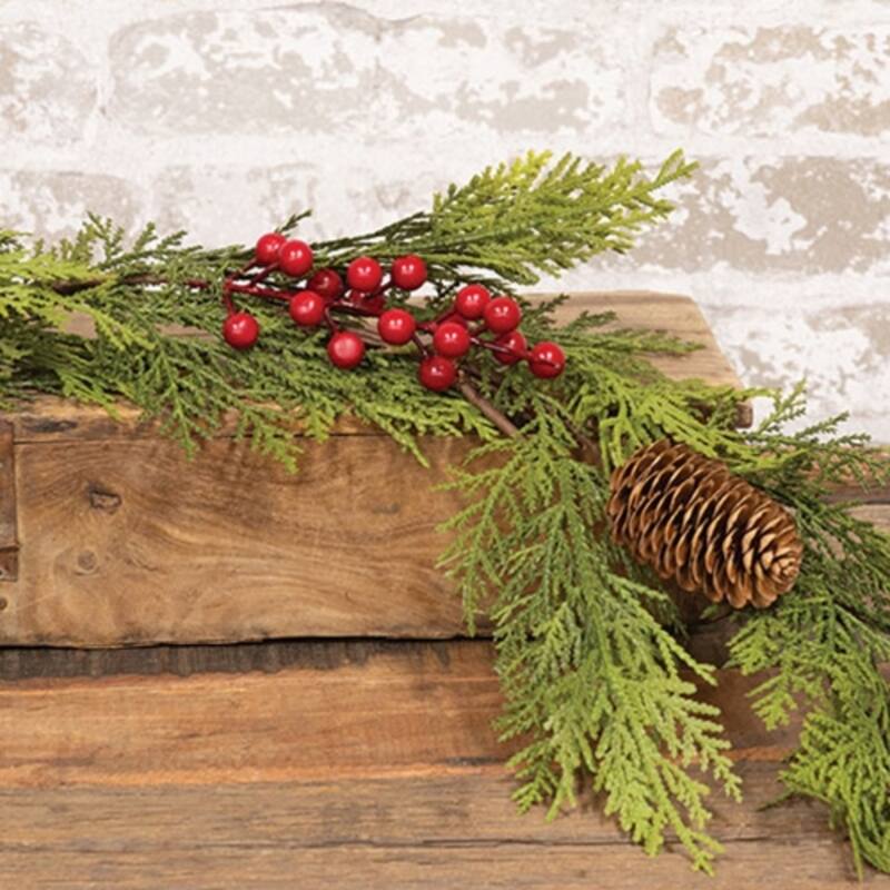 Artificial Cedar and Red Berry Garland with Pinecones 5 Ft