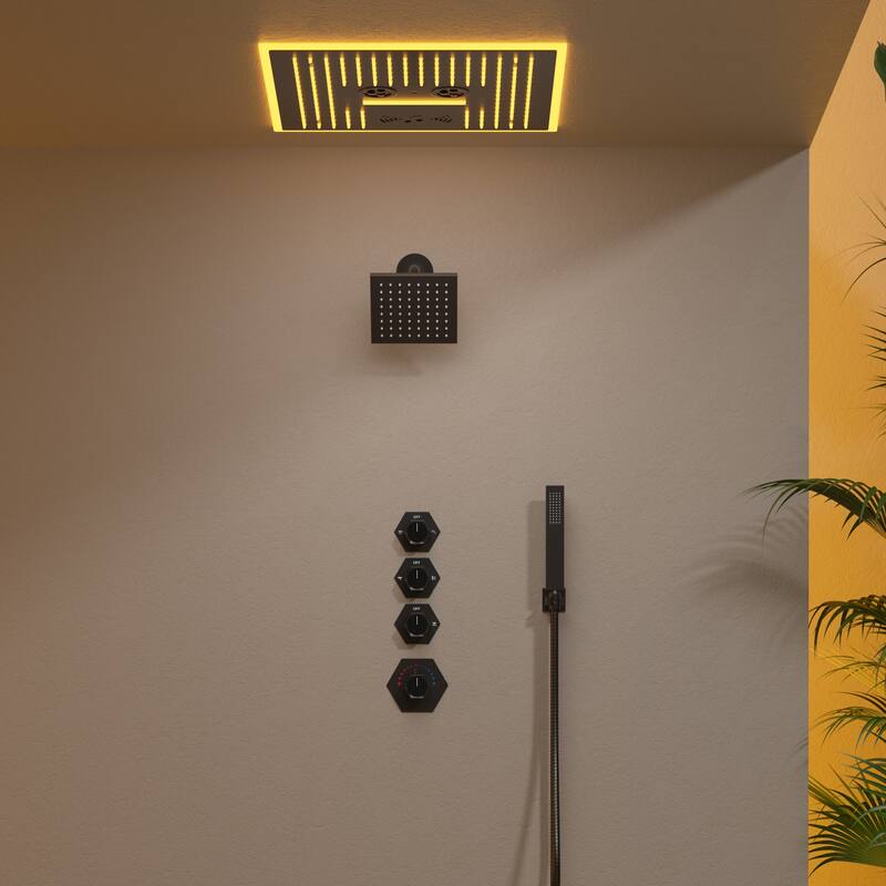 GRANDJOY LED Music Shower System 16"&6" Dual Showerheads