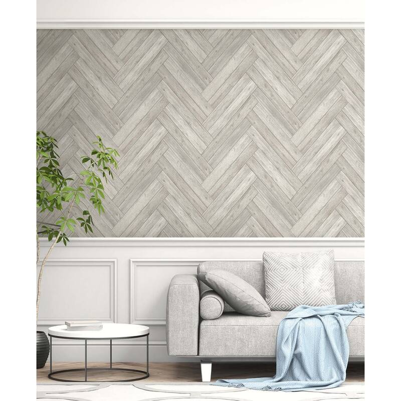 Seabrook Designs Stacked Chevron Faux Wood Unpasted Wallpaper