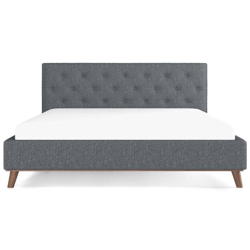 Fabric Upholstered King Platform Bed with Tall Headboard