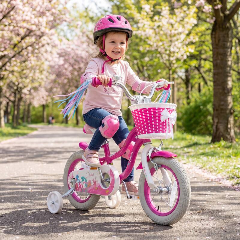 Gymax 12'' Kids Bike w/Training Wheels Hand Coaster Brakes Adjustable - Rose Red