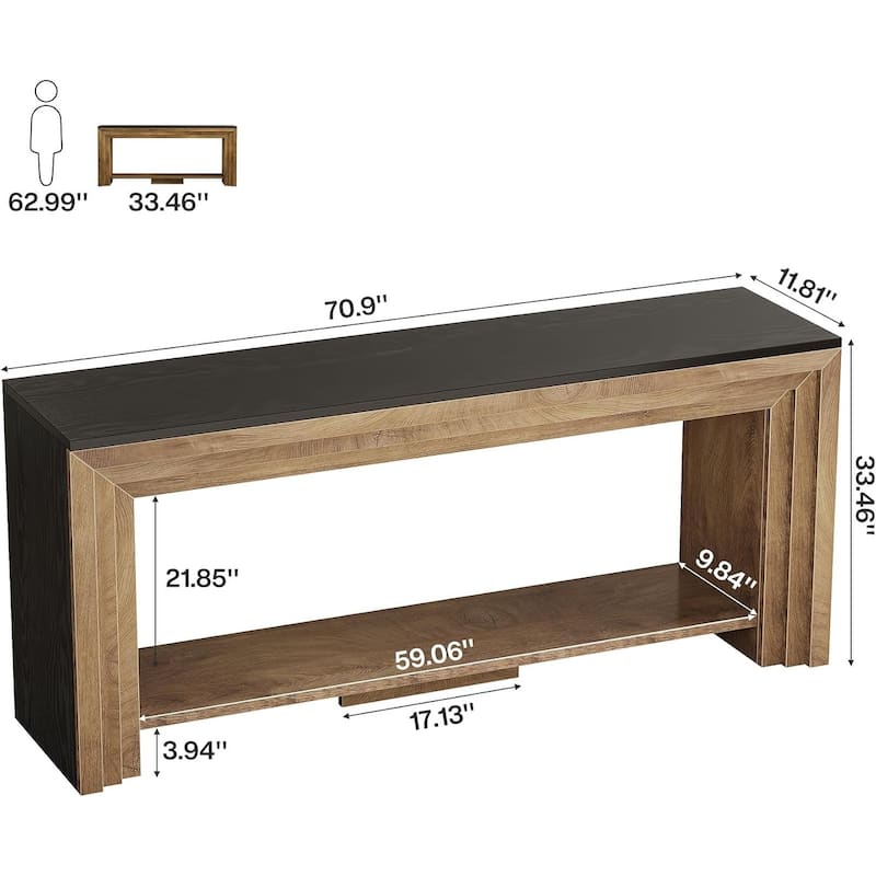 70.9 Inch Extra Long Console Table, Farmhouse Narrow Wooden Sofa Table with Storage Shelf - 11.61" W x 70.9" L x 32.68" H