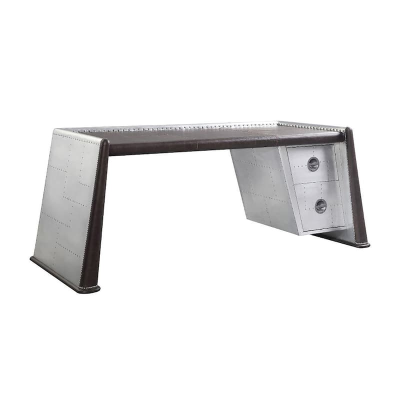 Bailee Distress Chocolate and Aluminum 2-Drawer Writing Desk