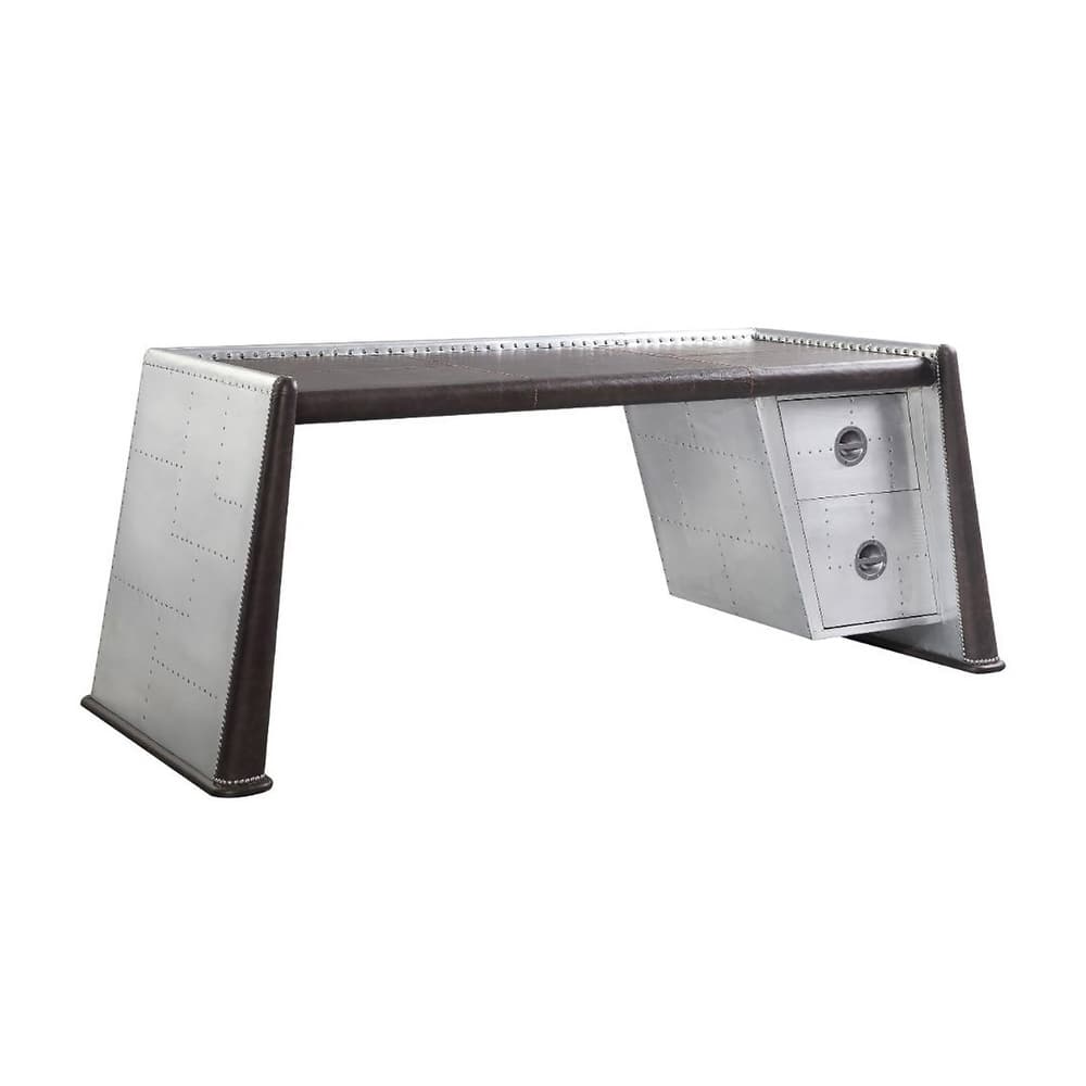 Bailee Distress Chocolate and Aluminum 2-Drawer Writing Desk