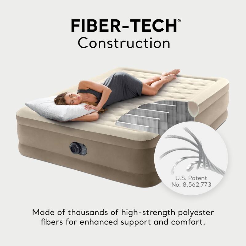 Intex 64427ED Dura-Beam Deluxe Ultra Plush Air Mattress w/Built-in Pump, Queen - Beige