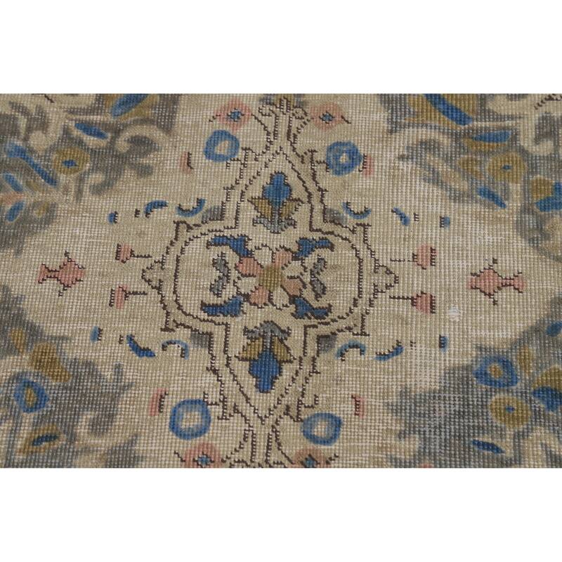 Blue Traditional Tabriz Persian Vintage Rug Hand-Knotted Wool Carpet - 7'10" x 10'10"