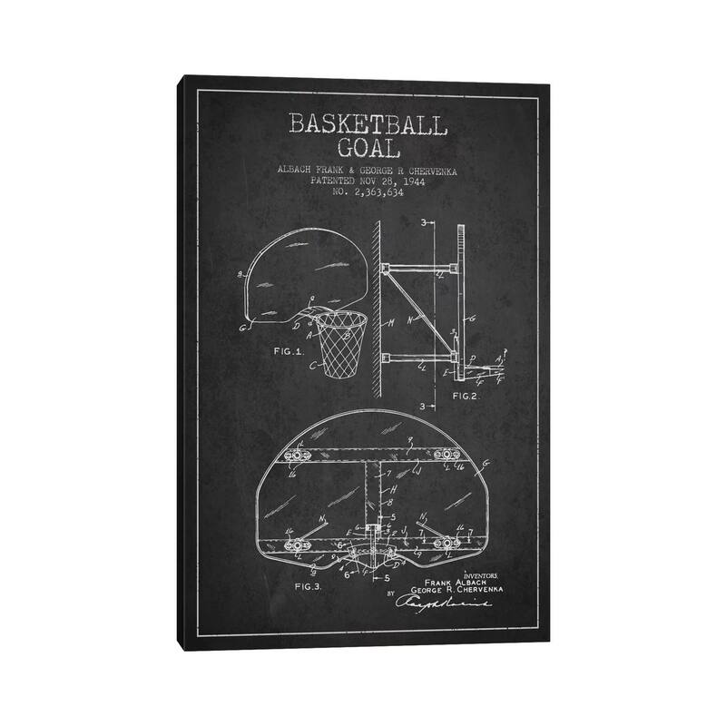 iCanvas "F. Albach & G.R. Chervenka Basketball Goal Patent Blueprint (Charcoal)" by Aged Pixel Canvas Print
