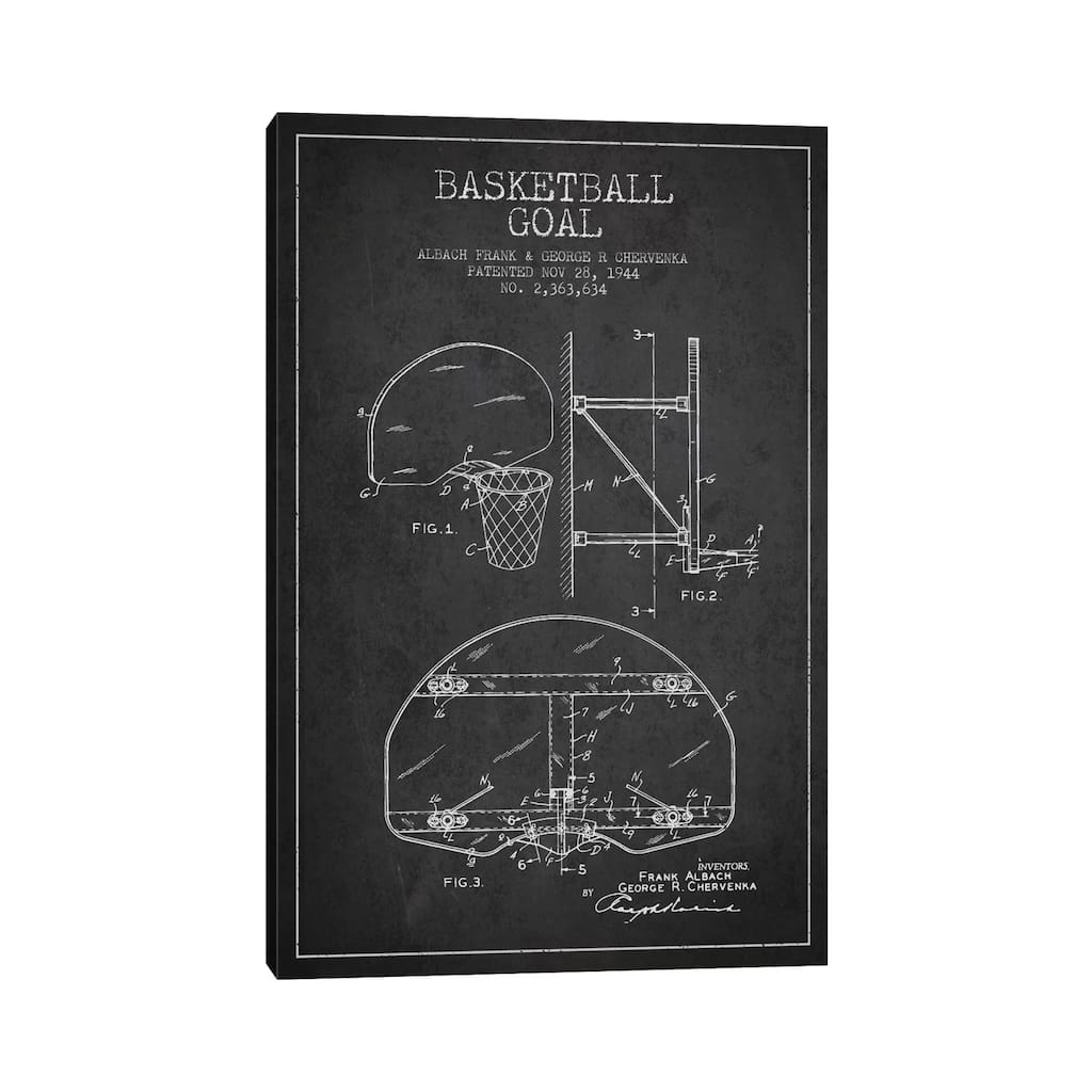 iCanvas "F. Albach & G.R. Chervenka Basketball Goal Patent Blueprint (Charcoal)" by Aged Pixel Canvas Print