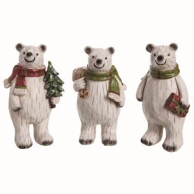 Transpac Small Resin Happy Polar Bear Figurine Set of 3 Christmas Home Decorations