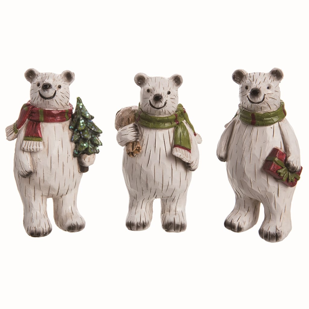 Transpac Small Resin Happy Polar Bear Figurine Set of 3 Christmas Home Decorations