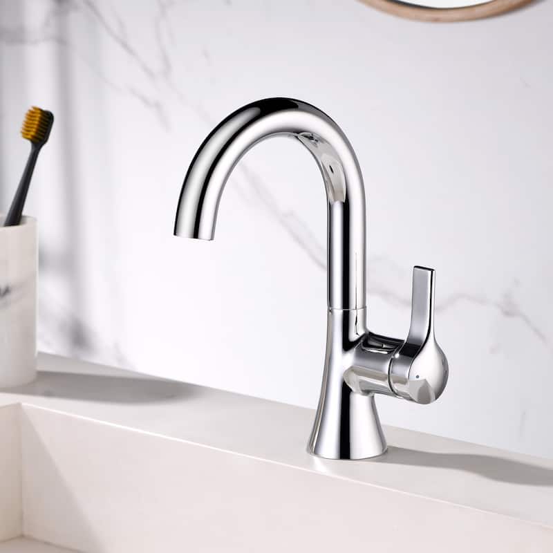 Luxier BSH11-S Single Handle Single Hole Bathroom Faucet with Drain