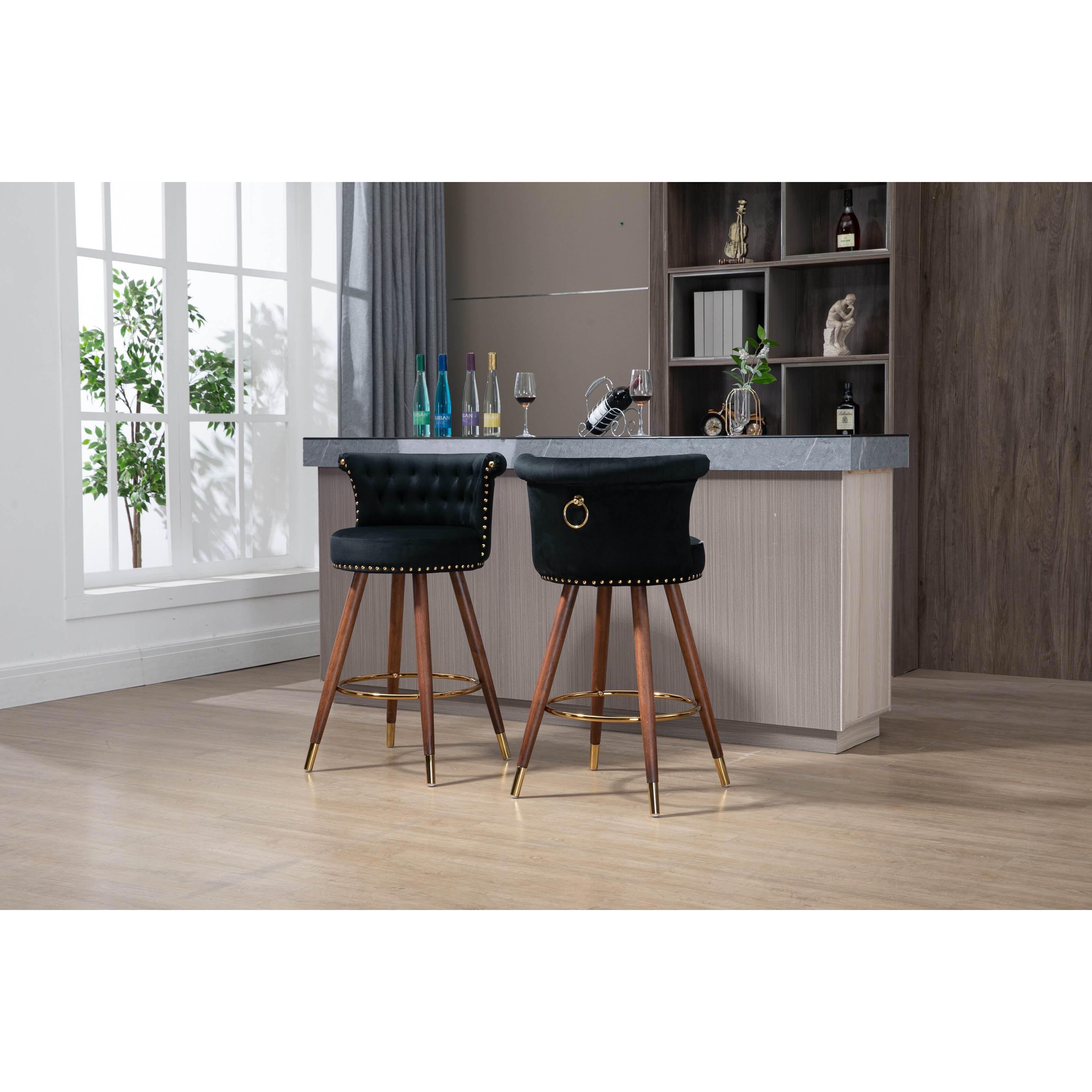 COOLMORE Vintage Upholstered Bar Stools with Backrest and Footrest