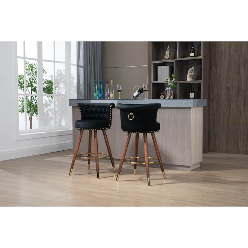COOLMORE Vintage Upholstered Bar Stools with Backrest and Footrest, Fixed Height 360° Rotation for Kitchen, Dining, Home Bar