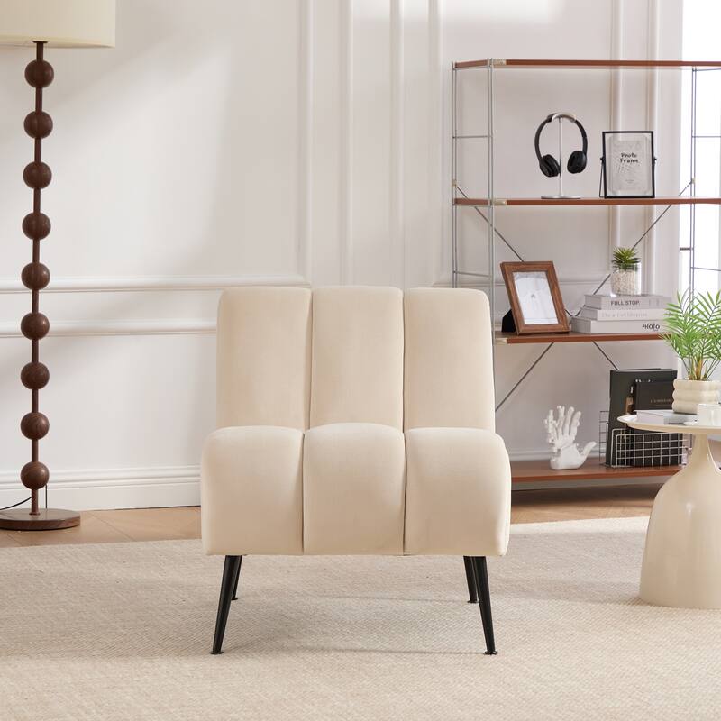 24.4" Wide Modern Upholstered Armless Chair with Black Metal Legs, Chenille Accent Chair for Living Room,Bedroom,Office