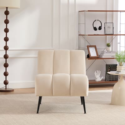 Velvet Upholstered Accent Chair, Ergonomic Lounge Reading Chair, Armless Chair with Metal Legs for Living Room, Bedroom