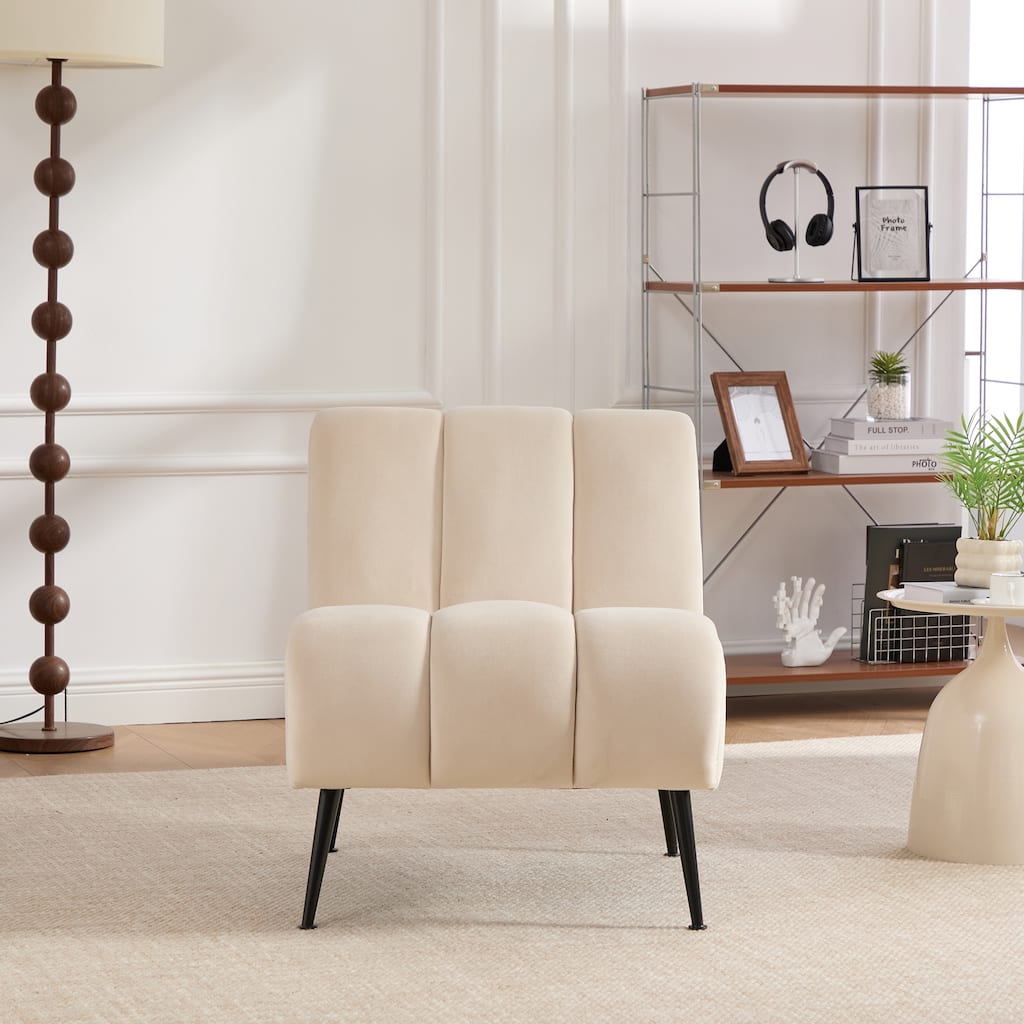 Velvet Upholstered Accent Chair, Ergonomic Lounge Reading Chair, Armless Chair with Metal Legs for Living Room, Bedroom