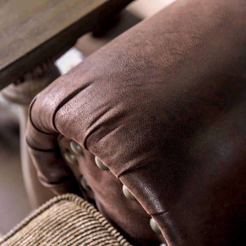 Dhirendra Traditional Brown Faux Leather and Chenille Nailhead Rolled Arm Armchair by Furniture of America