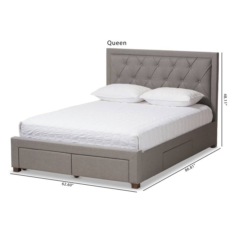 King Size Storage Bed with Headboard - Modern Fabric Upholstered Platform Bed Frame - Grey Bedroom Furniture