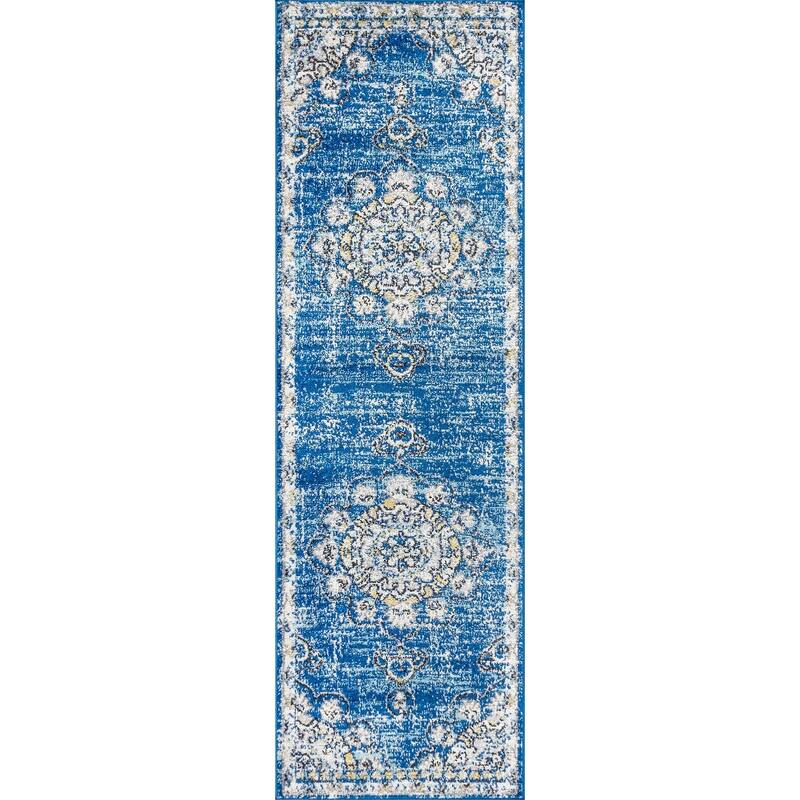 JONATHAN Y Boho FLAIR Medallion Area Rug - 2 X 8 - Blue/Cream