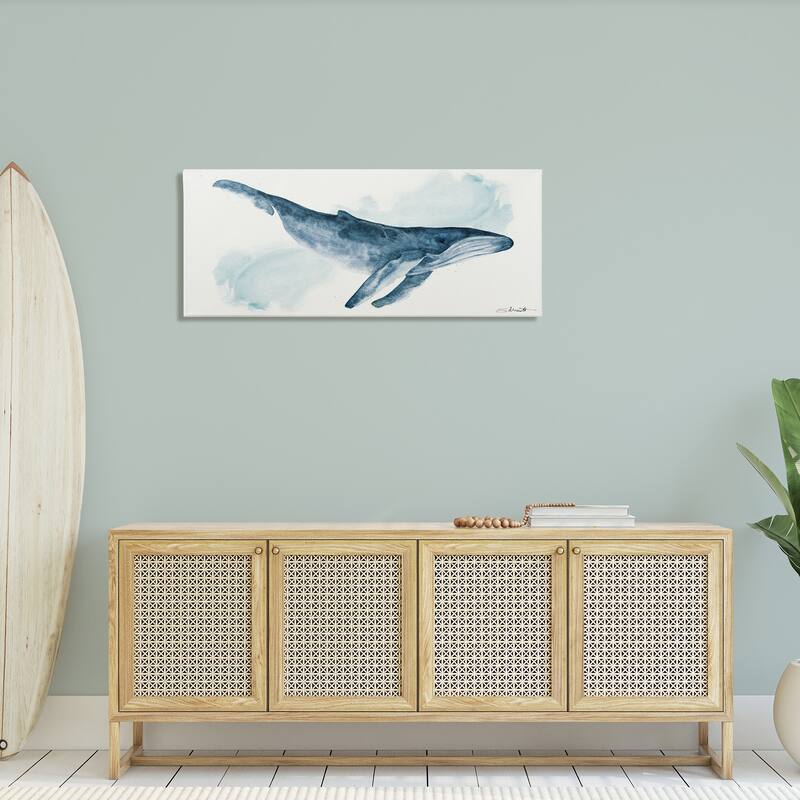 Stupell Nautical Humpback Whale Marine Animal Blue Watercolor Painting Canvas Wall Art - White
