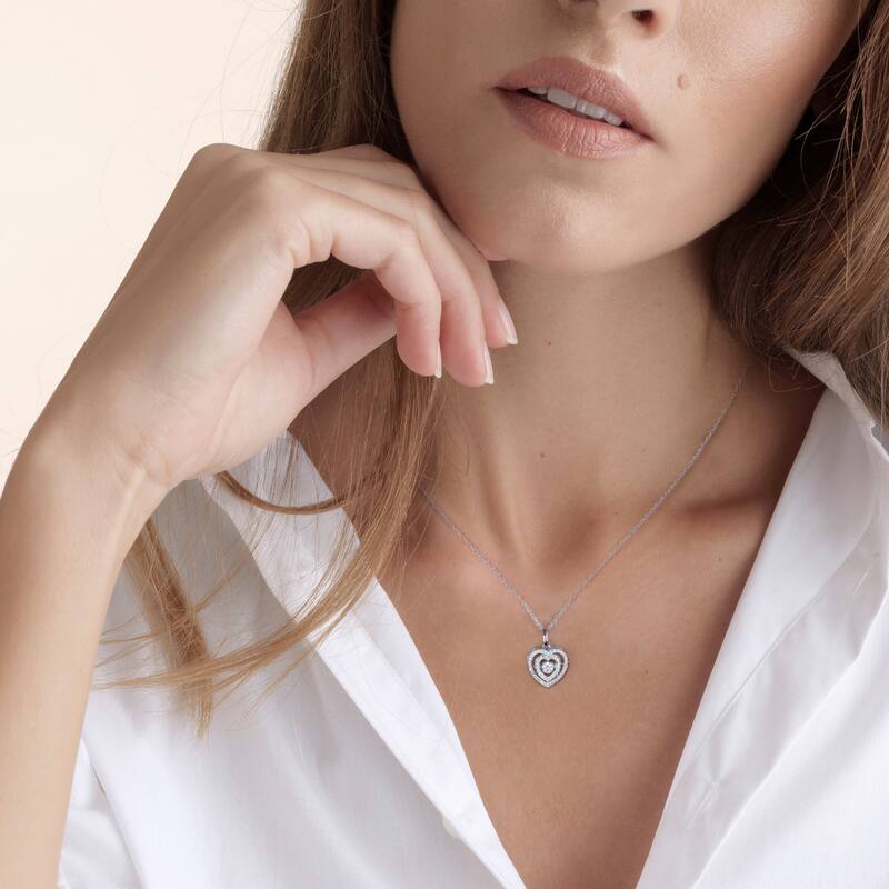 10K White Gold 1/5ct TDW Diamond Heartbeat Pendant Necklace for Women - White H-I