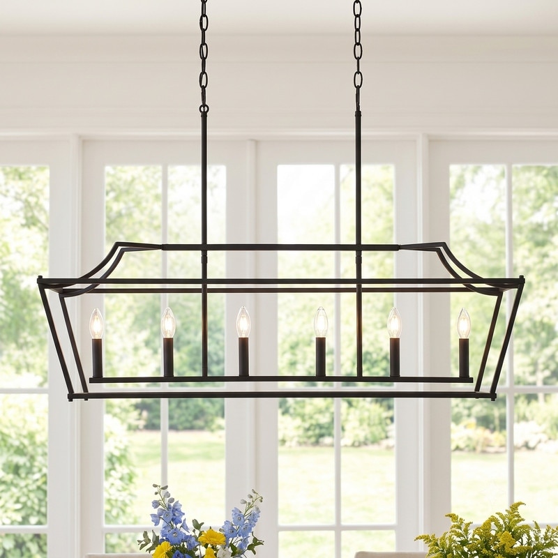 Acroma Farmhouse Black 6-light Rectangle Chandelier Linear Lighting for Dining Room