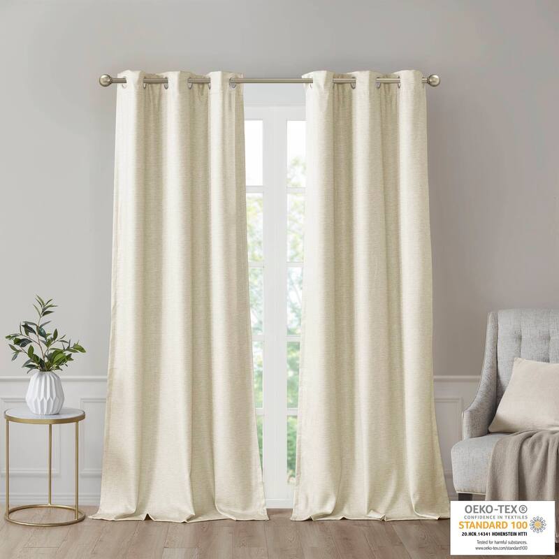 SunSmart Leighton Tonal Printed Faux Silk Total Blackout Curtain Panel Pair - 42x95" - Ivory