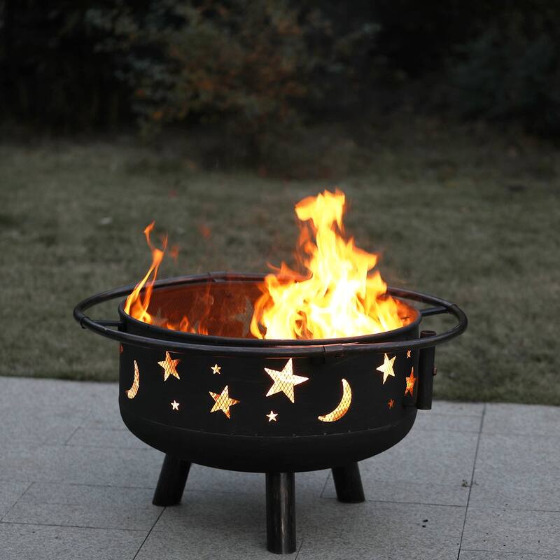 30" 2-In-1 Moon & Star Pattern Patio Fire Pit with Grilling Grid