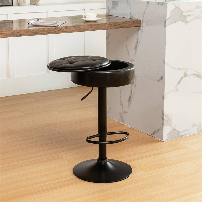Round Storage Bar Stool Set of 2,Height Adjustable with Metal Frame