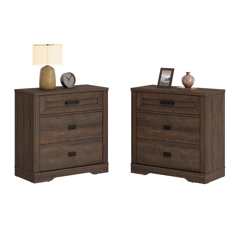 Large Nightstand for Bedroom,Farmhouse Bedside Table with Wide Drawers